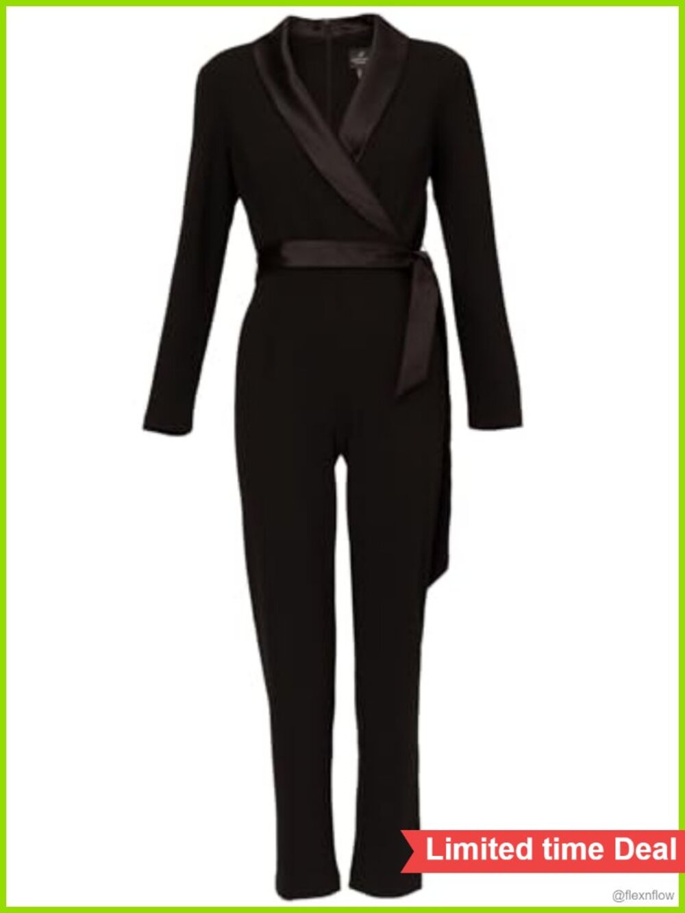 Crepe Tuxedo Jumpsuit Long Sleeve Faux Wrap Slim Fit Evening Cocktail